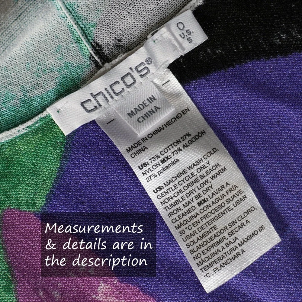 Chico's Knit Kimono‎ Cardigan L 0X 12 Multi-Color Floral Abstract Open Front
